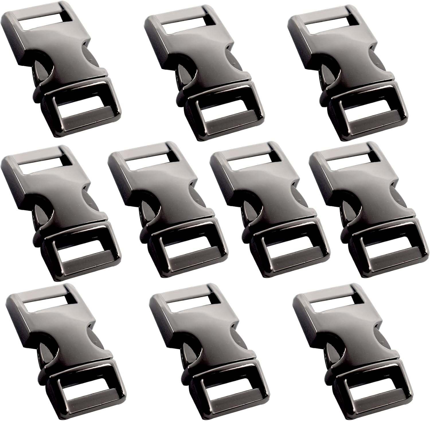 ABCISI 10 pcs 3/8 inch Buckles Quick Side Release Clips, Webbing Buckle Paracord Bracelet Clip Clasps for Leather Strap, Dog Collars, Harnesses, Belt, Backpack, Purse - Gun Black