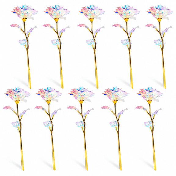 ABCISI 10 Pcs Iridescent Artificial Roses, Gold Foil Rainbow Flower Set with 9.84 Inch Stems for Vase Centerpieces, Weddings, Birthdays, Valentine’s Day and Mother’s Day Gifts,5pcs