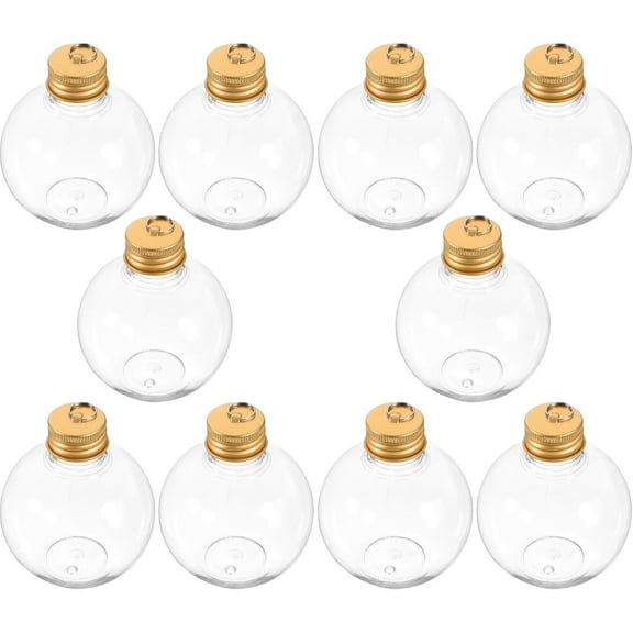 ABCISI 10pcs Christmas Drink Balls, Juice Bottles Clear Ornament Balls, Christmas Fillable Booze Tree Ornaments Water Bottle Bulbs Xmas Booze Pendant Ball for Party (Golden, 7.2X6X6CM)