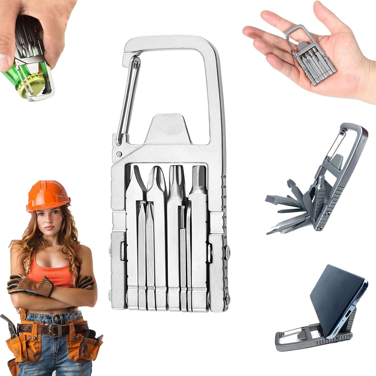 ABCISI 12 in 1 Mini Multi Tool, Portable Keychain Multitool Hardware Bit with Bottle Opener&Phone Holder&Screwdriver for Daily Maintenance, Compact Pocket Size for Outdoors Camping Hiking Cycling