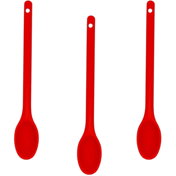ABCISI 12 Inches Silicone Mixing Spoon Set of 3,Extra Long Seamless Spoon Nonstick Heat-Resistant Kitchen Mixing Spoon Utensil Set for Baking Stirring Mixing Tools (Red)