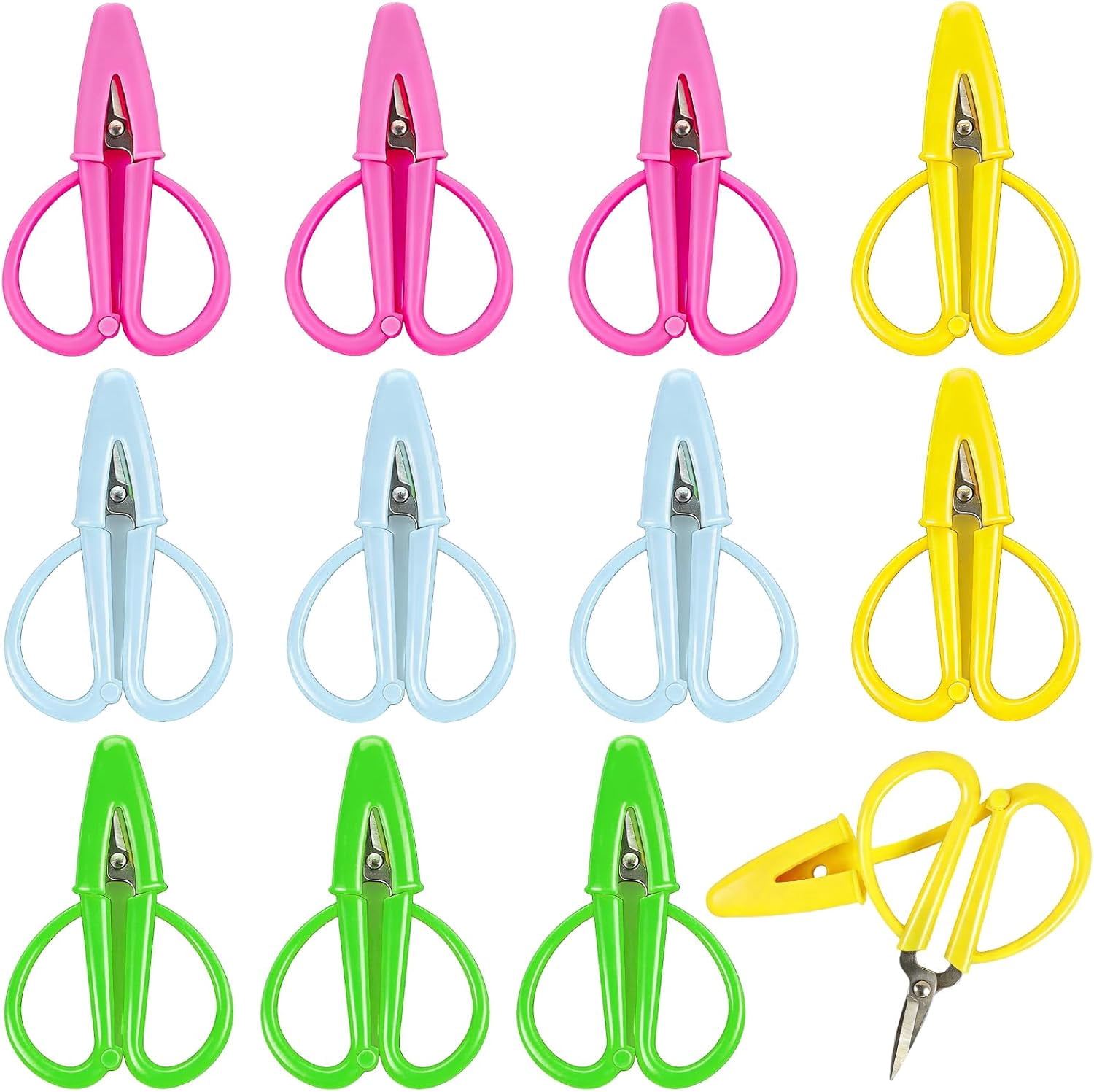 ABCISI 12 Pack Mini Scissors Set - Small, Sharp, Portable Scissor with Protective Cover - Tiny Detail Scissors for Sewing, Embroidery, Crafts, Knitting, and DIY Projects (4 Colors)