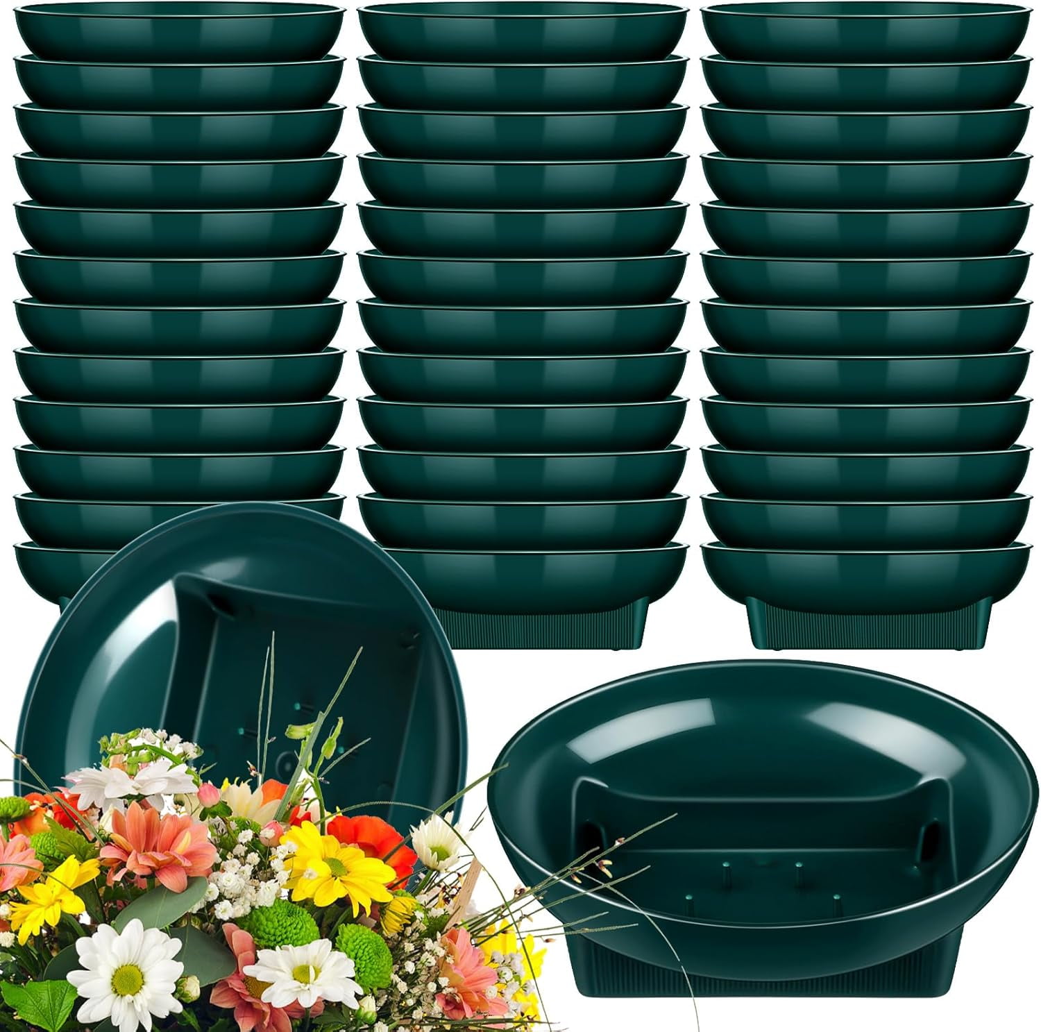 ABCISI 12 Pcs Floral Supplies Green Bowls for Flower Arrangements, Large Size 6.3 Inch Floral Foam Bowls for Holiday Wedding Floral Shop, Fresh Flower Decoration Supplies (Foam Not Include)