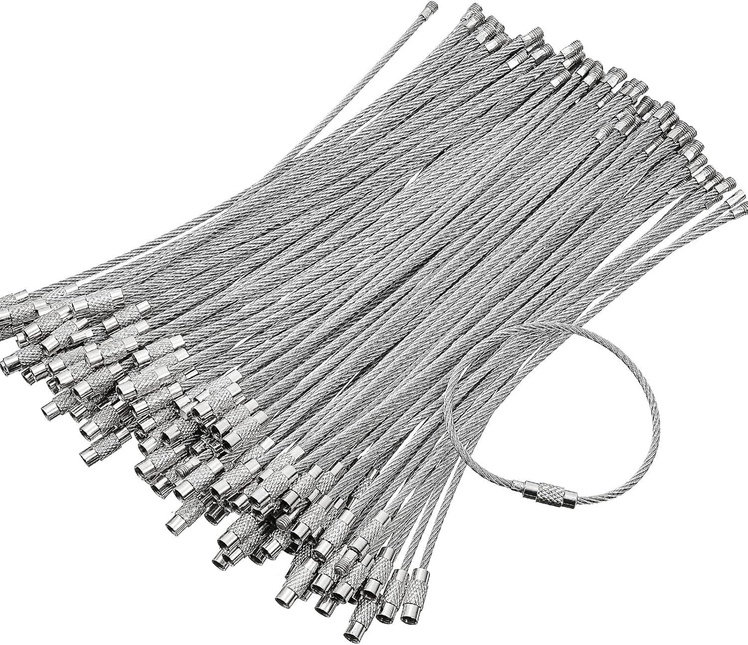 ABCISI 120 Pcs Wire Keychain Cable, Metal 2mm Twist Barrel Key Rings Loop Wire Cable Braided, 6 Inch Stainless Steel Key Ring Loop for Outdoor Hiking Connectable Luggage Tag Keeper