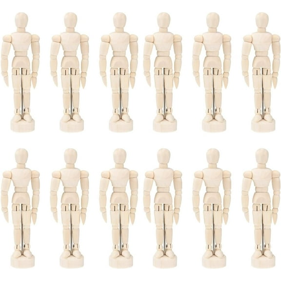 ABCISI 12PCS Artists Wooden Manikin Jointed Mannequin, Drawing Figure Model 4.5 Inches Wooden Mannequin Artist Manikin with Stand for Drawing or Desktop Decor