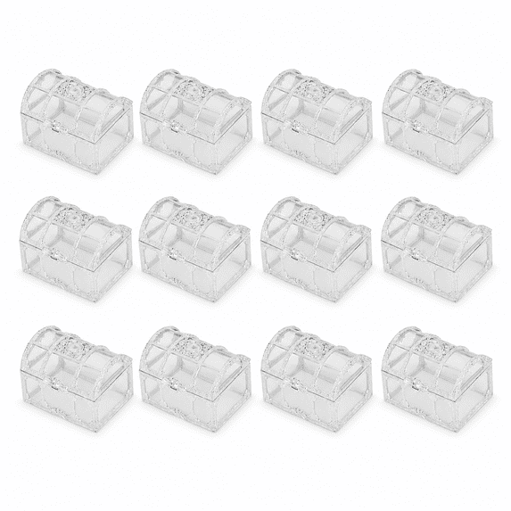 ABCISI 12 Pcs Clear Treasure Chest Favor Boxes, 2.8 x 2 x 2 in Mini Candy Gift Boxes with Hinged Lids for Wedding, Baby Shower, Birthday Party and Table Decorations