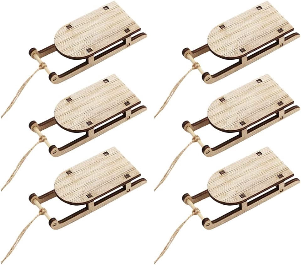 ABCISI 12pcs Christmas Sleigh Miniature Wooden Sleighs Models, Unfinished Wood Sleds Ornaments for DIY Christmas Crafts, Holiday Table Centerpiece, Christmas Tree Hanging Decoration, Wedding Decor