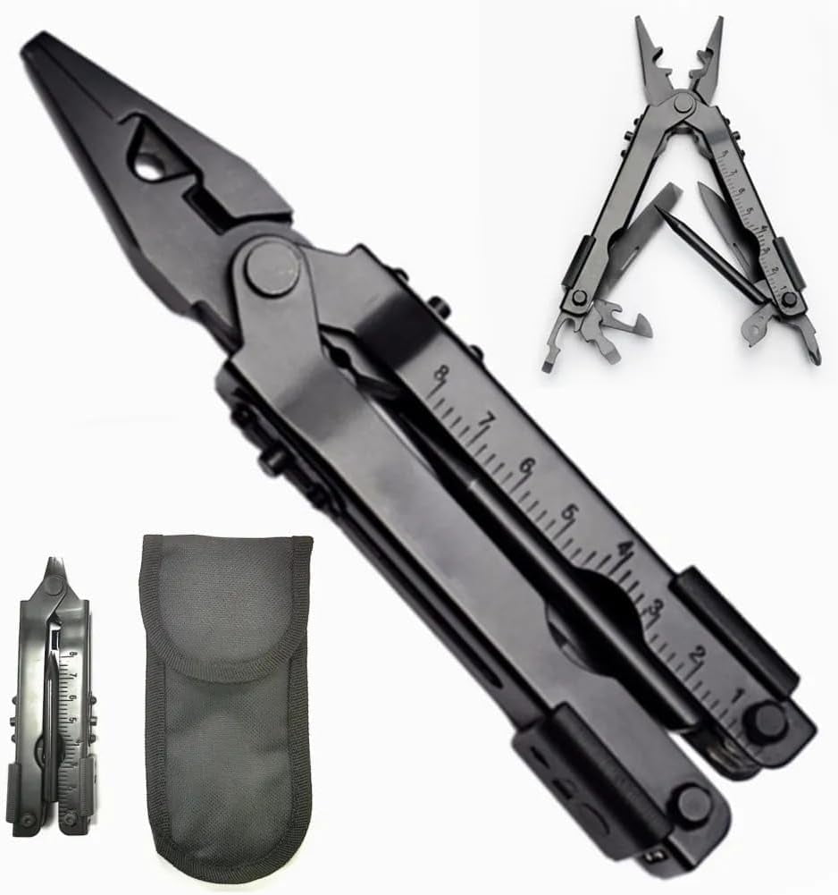 ABCISI 13 in 1 Portable Multifunction Tool, Pliers Screwdrivers Ire Stripper Folding Plier Pocket Cutter, EDC Combination Tools for Outdoor Camping Fishing (Matte Black)