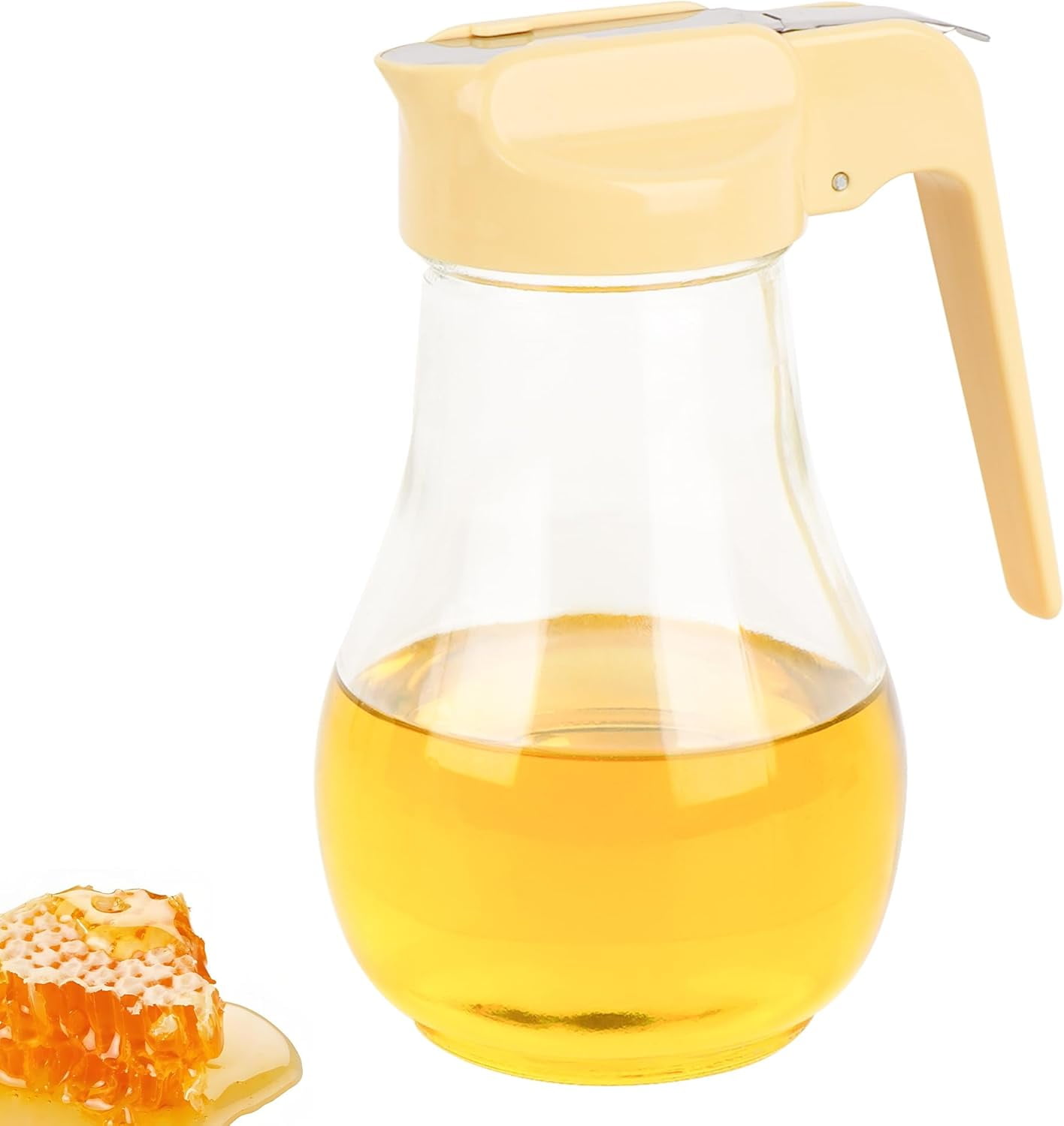 ABCISI 13.5 Oz Syrup Dispenser, No-Drip Pourers for Maple Syrup, Oil Dispenser Bottle with Non-Slip Handle, Honey Jar & Sirop Container, Reusable Syrup Bottle for Kitchen (Yellow)