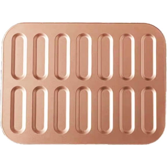 ABCISI 14-Cavity Eclair Baking Tray, Non-Stick Mini Finger Cookie Muffins Biscuits Mold, Carbon Steel Steel Baking Pan, Golden Bakeware for Oven Baking, Creative Baking Tool for Baking Enthusiasts