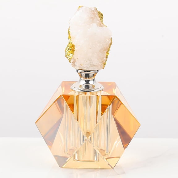 ABCISI 14ML Crystal-Glass Empty Perfume Bottle, Octagonal Vintage Refillable Small Essential Oil Bottles Home Decoration, Suitable for Custom Perfume and Essential Oil Collections (Champagne & White)