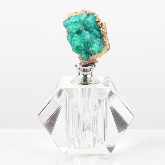 ABCISI 14ML Crystal-Glass Empty Perfume Bottle, Octagonal Vintage Refillable Small Essential Oil Bottles Home Decoration, Suitable for Custom Perfume and Essential Oil Collections (White & Green)