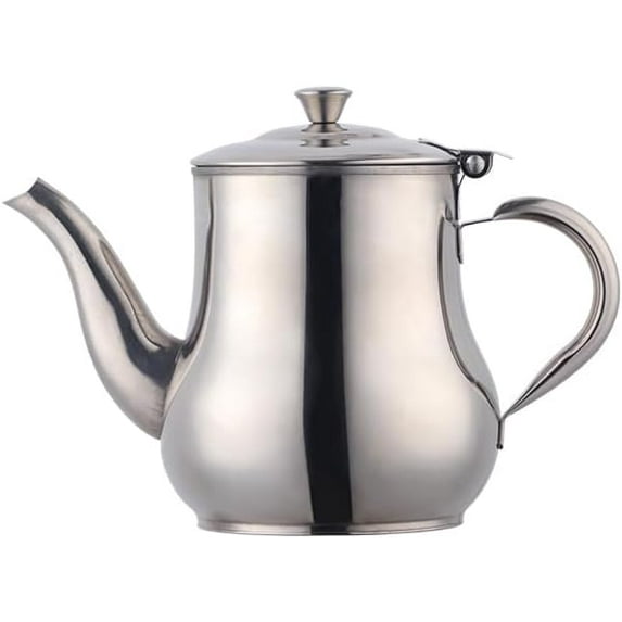 ABCISI 17oz Stainless Steel Gooseneck Teapot, Metal Gooseneck Tea Pot with Filter, Coffee Server Olive Oil Can Table Serving Pot for Home, Restaurant, Outdoor, Dishwasher Safe (Silver)