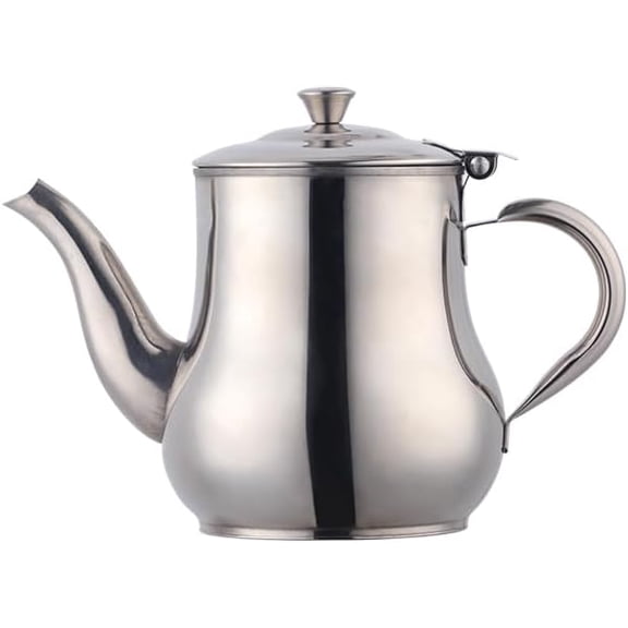 ABCISI 17oz Stainless Steel Gooseneck Teapot, Metal Gooseneck Tea Pot with Filter, Coffee Server Olive Oil Can Table Serving Pot for Home, Restaurant, Outdoor, Dishwasher Safe (Silver)
