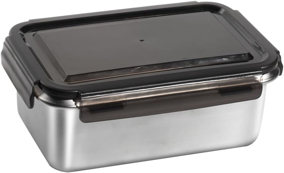 ABCISI 18/10 Stainless Steel Freezer Storage Containers With Lids, 47oz Rectangular Leakproof Airtight Food Container for Pickle/Salad/Fruit, Metal Meal Prep Containers (1400ml)