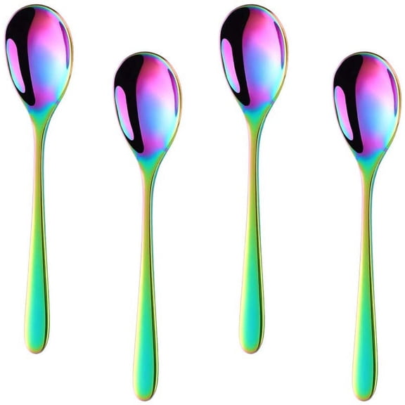 ABCISI 18/8 Stainless Steel Teaspoon, 6 Inch Coffee Dessert Espresso Spoons for Home Cafe Restaurant, Round Mini Coffee Sugar Spoon for Cake Ice Cream Appetizer, Dishwasher Safe, Set of 4, Rainbow
