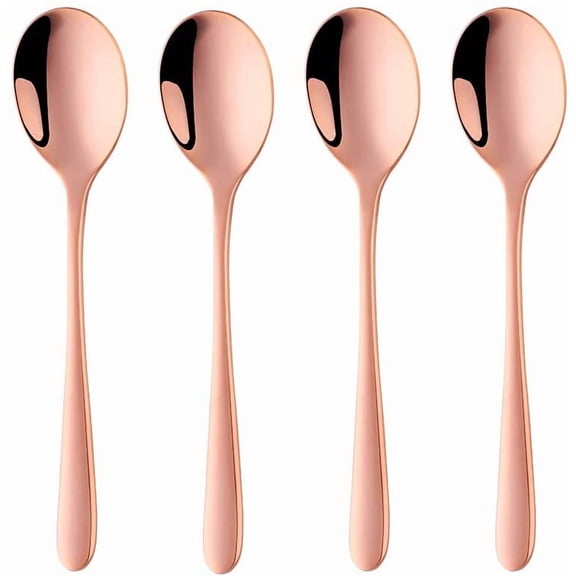 ABCISI 18/8 Stainless Steel Teaspoon, 6 Inch Coffee Dessert Espresso Spoons for Home Cafe Restaurant, Round Mini Coffee Sugar Spoon for Cake Ice Cream Appetizer, Dishwasher Safe, Set of 4, Rose Gold
