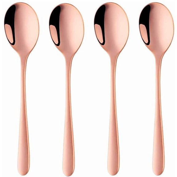 ABCISI 18/8 Stainless Steel Teaspoon, 6 Inch Coffee Dessert Espresso Spoon for Home Cafe Restaurant, Round Mini Coffee Sugar Spoon for Cake Ice Cream Appetizer, Dishwasher Safe, Set of 4, Rose Gold