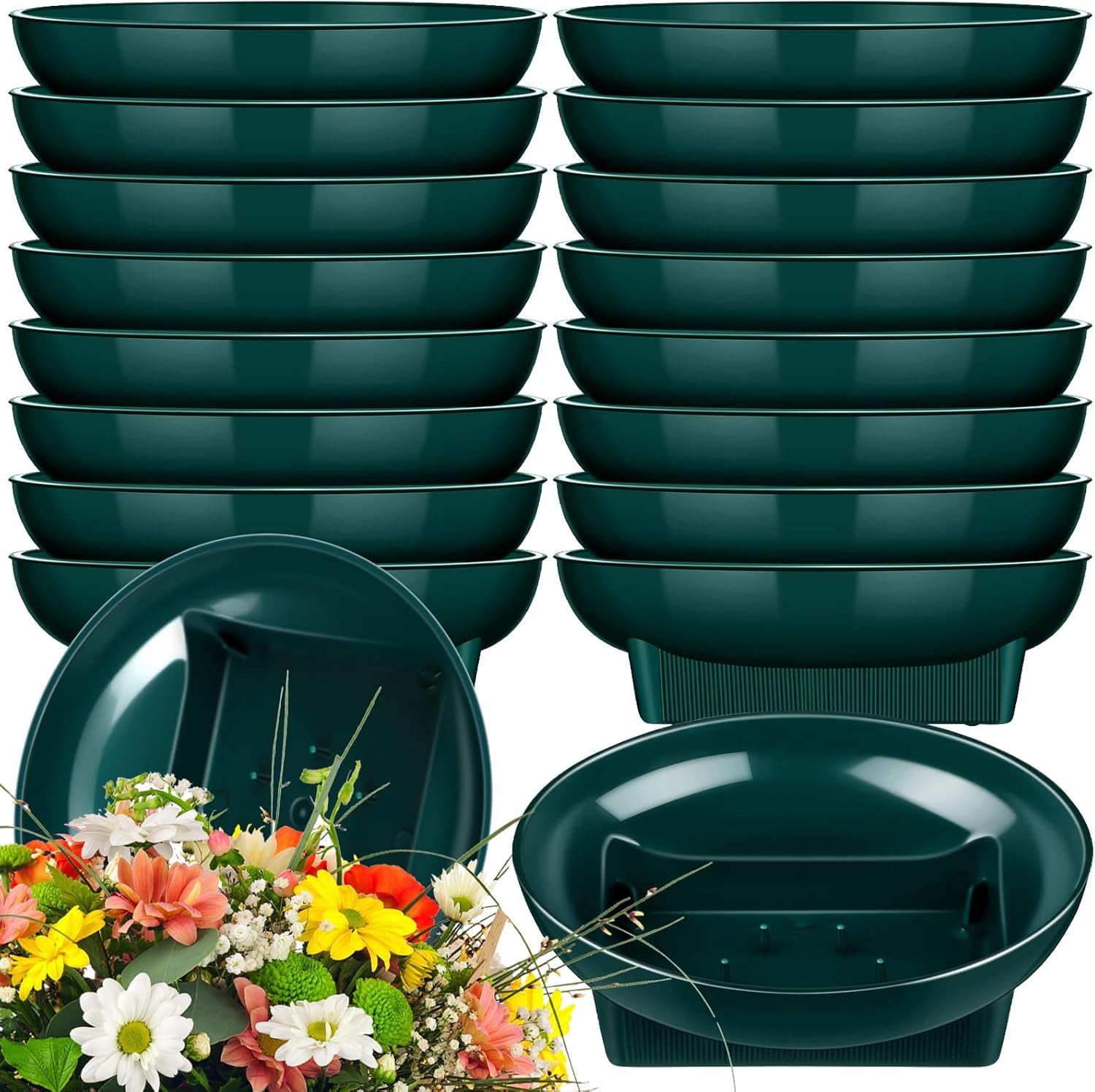 ABCISI 18 Pcs Floral Supplies Green Bowls for Flower Arrangements, Large Size 6.3 Inch Floral Foam Bowls for Holiday Wedding Floral Shop, Fresh Flower Decoration Supplies (Foam Not Include)
