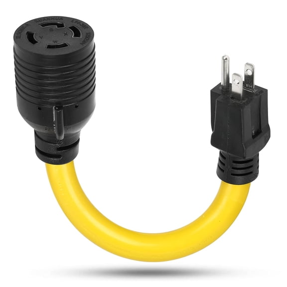 ABCISI 1FT NEMA 5-15P to L14-30R Generator Adapter, ABCISI 3 Prong 15 AMP 5-15 Male Plug to 4 Prong 30 AMP L14-30 Female Receptacle Generator Twist Lock, SJTW 12AWG Cable