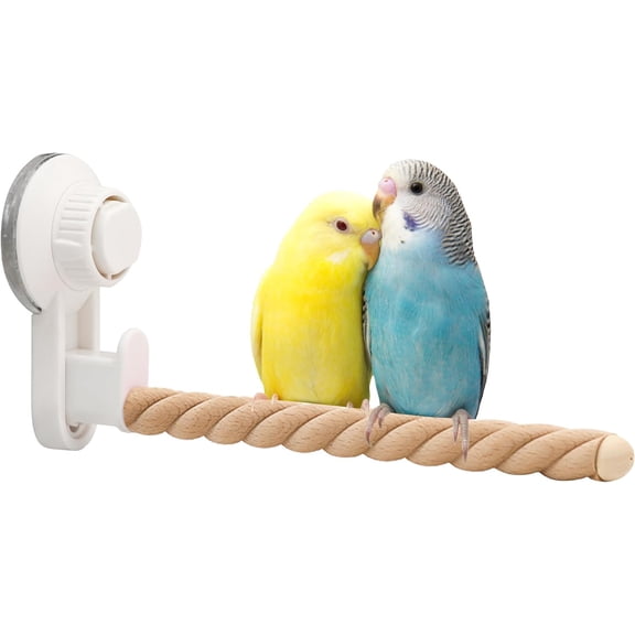 ABCISI 1Pcs Suction Cup Bird Perch, Parrot Bird Wooden Aerial Stand Stick for Window/Mirror/Car/Shower, Portable Parakeet Grinding Stick Training Toys for Small and Medium Birds(Twist Grain)
