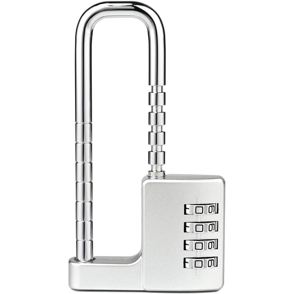ABCISI 1pc Adjustable Shackle Lock, Code Long Combination Padlock for Gym, School, Fences, Child Proof Sliding Code Locks Baby Safety U Shaped for Knob Handle Drawers Closet, Silver