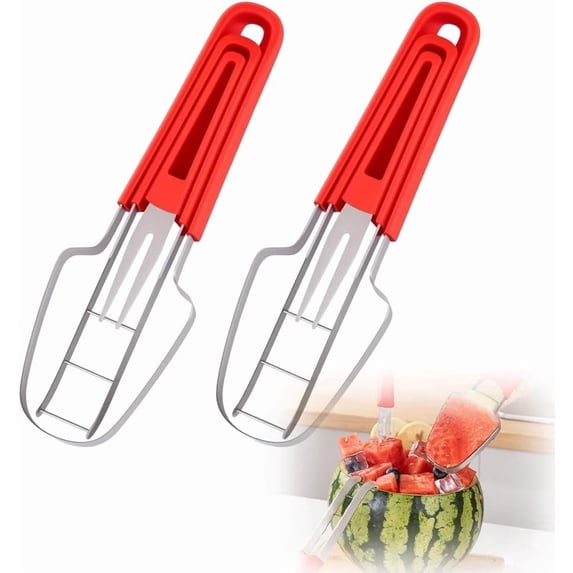 ABCISI 2 PCS 3-in-1 Watermelon Cutter Slicer Tool, 2025 Upgrade Stainless Steel Watermelon Fork Slicer Cutter, Multi Melon Slicers Fruit Cutting Knives for Camping Party Home Kitchen Gadgets