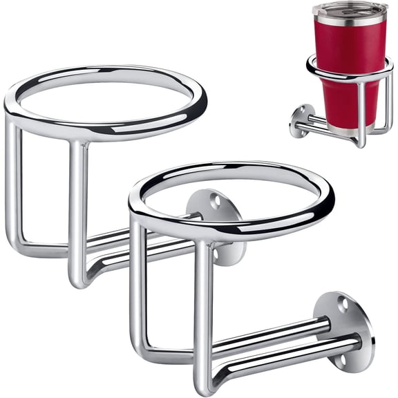 ABCISI 2 PCS Boat Cup Holders, Wall Mounted Stainless Steel Ringlike Drink Holder, Universal Thickened Beverage Bottles Cans Mugs Cup Caddy for RV Boat Yacht Marine Indoor Outdoor Supplies