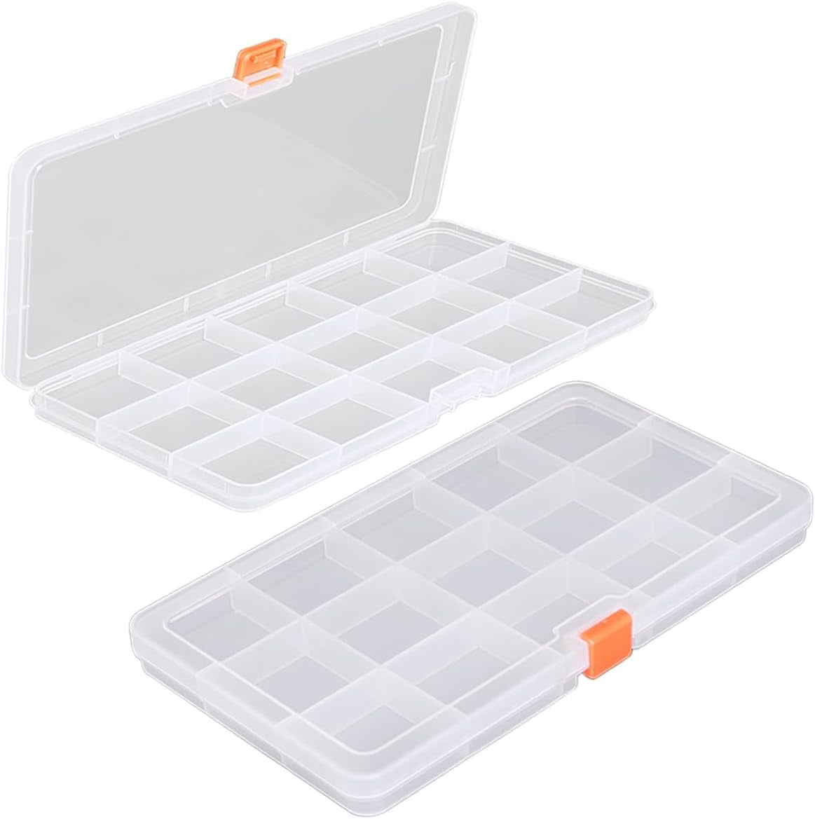ABCISI 2 PCS Transparent Beads Storage Containers Box, Plastic Bead Organizers for Small Items and Other Craft Projects, Bead Rings Jewelry Display Organizer, Size 7.91 x 4.37 x 0.71 in (15 Girds)