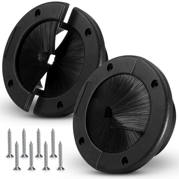 ABCISI 2 Pack 4" Round Brush Grommet, Large Split Grommet, Raised Floor Airflow Management for Home Data Center Wall Floor Cable Management