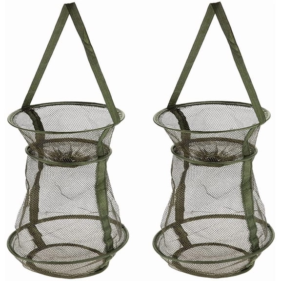 ABCISI 2 Pack Collapsible Fish Baskets, Mesh Fish Trap Portable Fish Cage, Foldable Fishing Keep Net for Keeping Fish Alive, Bait Storage Crayfish Crab Minnows Shrimps Lobsters