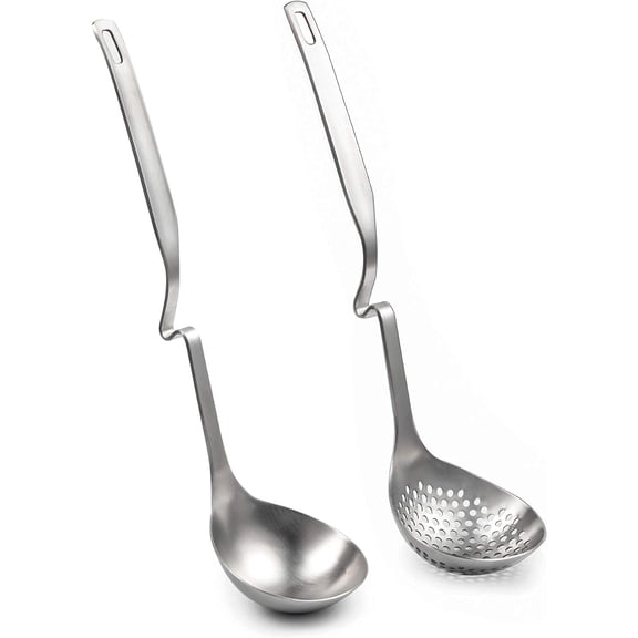 ABCISI 2 Pack Hot Pot Soup Ladle Spoon Slotted Spoons with S Shape Hanging Handle, SUS304 Stainless Steel Soup Ladles Skimmer Spoon Ladles for Cooking, 12-Inch