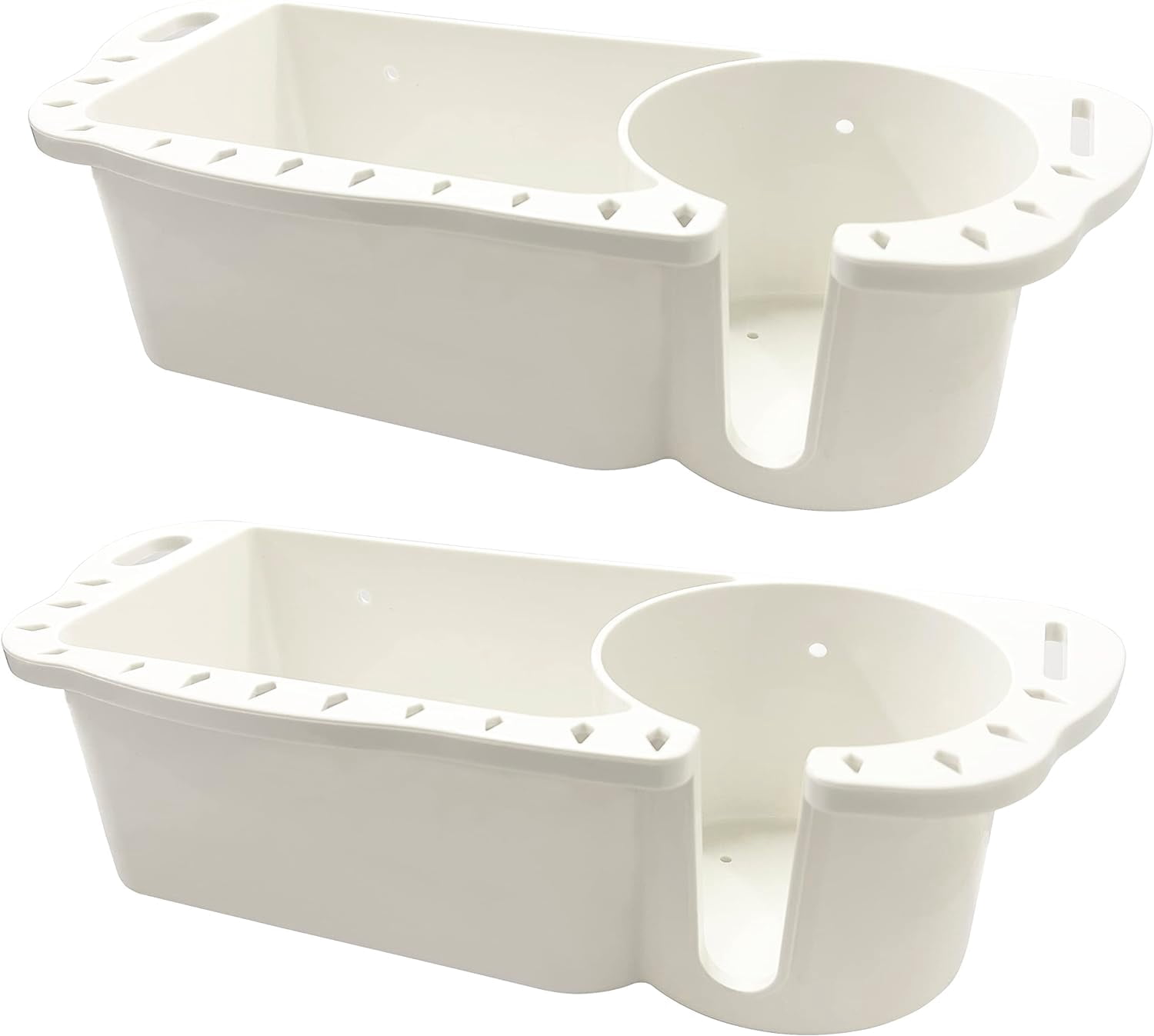 ABCISI 2 Pack Plastic Boat Cup Holder, Marine Caddy Organizer with Drainage & Reserved Installation Holes, Universal Fit for Bass Boat Kayak Pontoon Jon, Boat Cabin Storage Fishing Accessories(White)