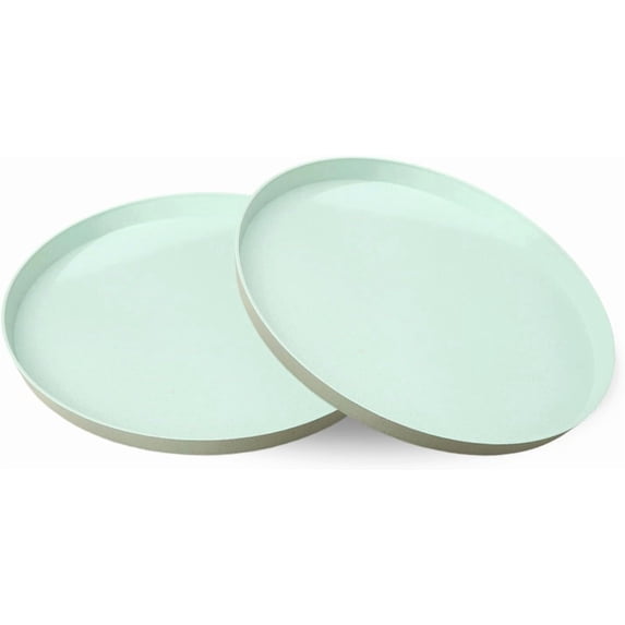 ABCISI 2 Pack Round Plastic Serving Tray Platter, 13 Inch Lightweight Wheat Straw Food Tray, Tea Tray for Party, Reusable Restaurant Fast Food Holder for Cup Cake Snack Fruits (Green)