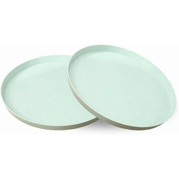 ABCISI 2 Pack Round Plastic Serving Tray Platter, 13 Inch Lightweight Wheat Straw Food Tray, Tea Tray for Party, Reusable Restaurant Fast Food Holder for Cup Cake Snack Fruits (Green)