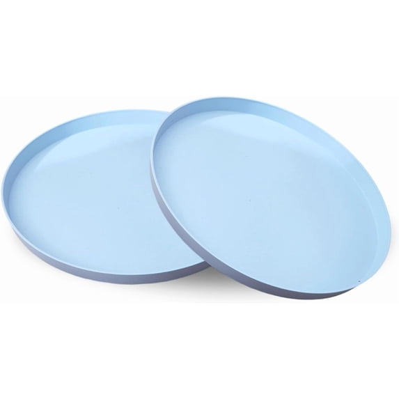 ABCISI 2 Pack Round Plastic Serving Tray Platter, 13 Inch Lightweight Wheat Straw Food Tray, Tea Tray for Party, Reusable Restaurant Fast Food Holder for Cup Cake Snack Fruits (Blue)