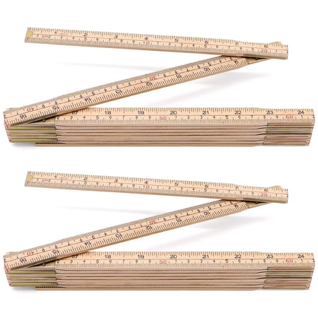 ABCISI 2 Pack Wood Folding Rule for Carpenters, 6.5FT/2M Hardwood Foldable Ruler with Brass Hinges | Portable Yard Stick with Easy-Read Inch & Metric Measurements