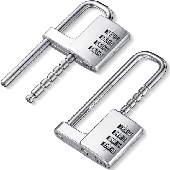 ABCISI 2 Pcs 4 Digit Combination Lock, Code Cabinet U Shaped Gym Adjustable Padlock, Metal Long Shackle Lock for Outdoor College Fences Sports Lockers Gym