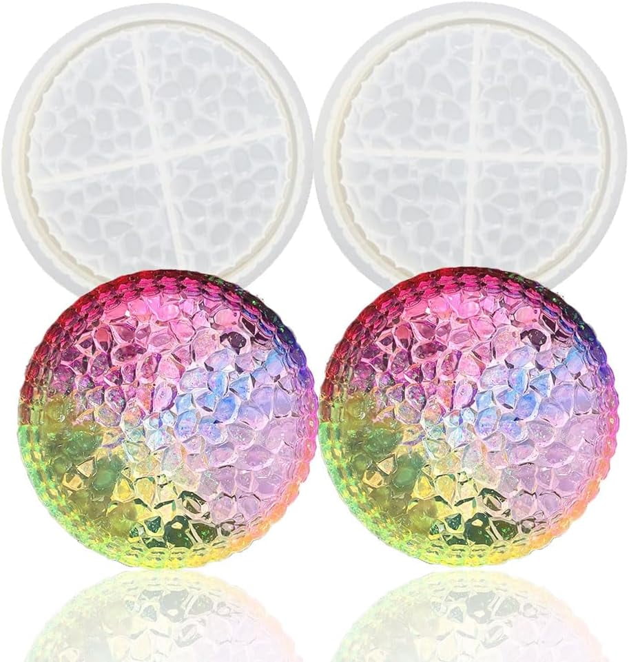ABCISI 2 Pcs Diamond Resin Tray Molds, Round Tray Mold with Edges, Container Tray Plate Silicone Molds for Epoxy Resin DIY Jewelry Plate Box Candle Holder