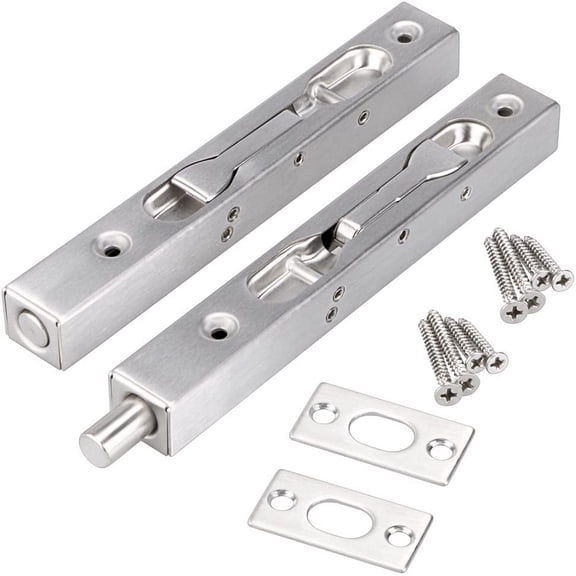 ABCISI 2 Pcs Door Flush Bolts - 6 Inch Concealed Security Door Locks for French Doors, Inactive Leaf, Double Door Opening and Composite Wood Double Dummy Door, Silver
