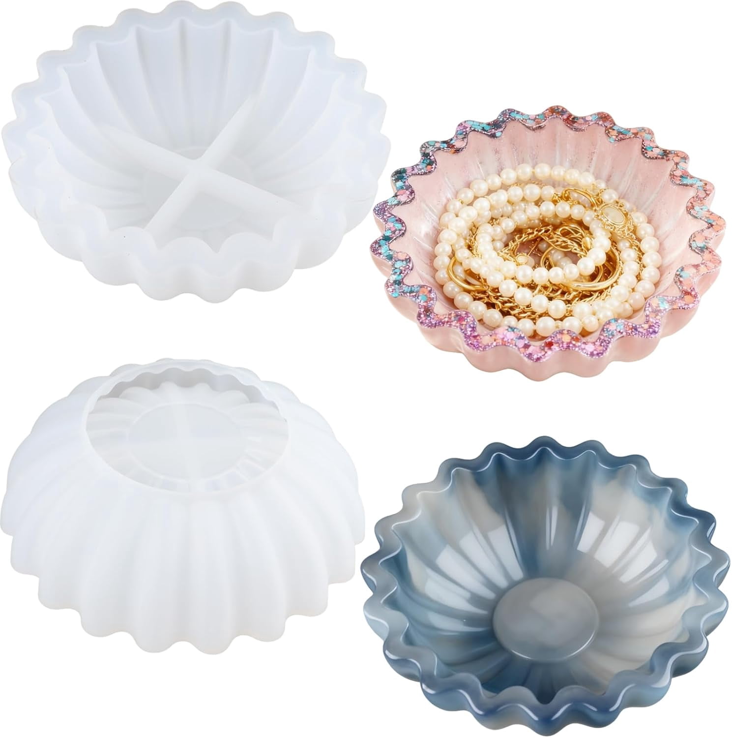 ABCISI 2 Pcs Flower Shaped Bowl Resin Mold, Flower Tray Silicone Molds for Resin, Candle Vessel Silicone Mold, Epoxy Molds for DIY Jewelry Trinket Container Candle Holder