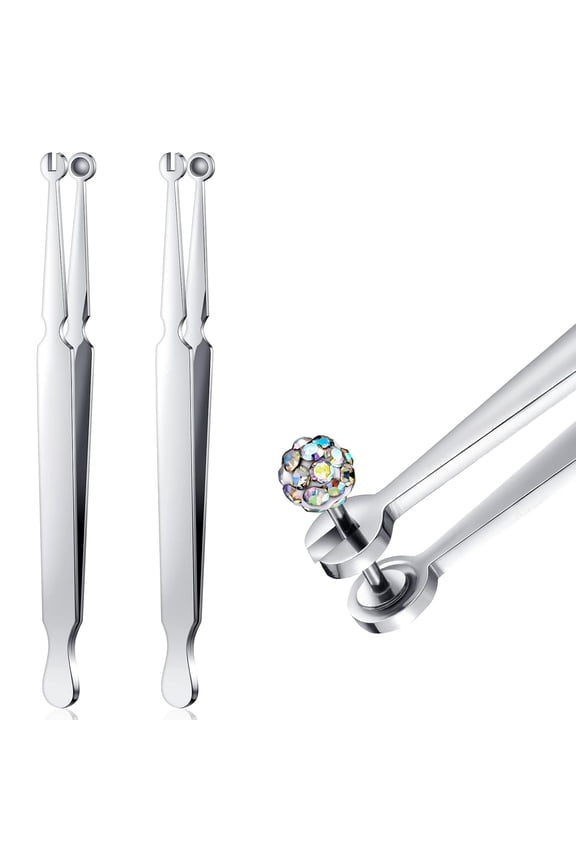 2 Pcs Piercing Clamps Pliers, Piercing Ball Grabber Tool, Stainless Steel Forceps Barbell Changing Jewelry Clamp Tweezers for Tongue Rings Labret Earrings