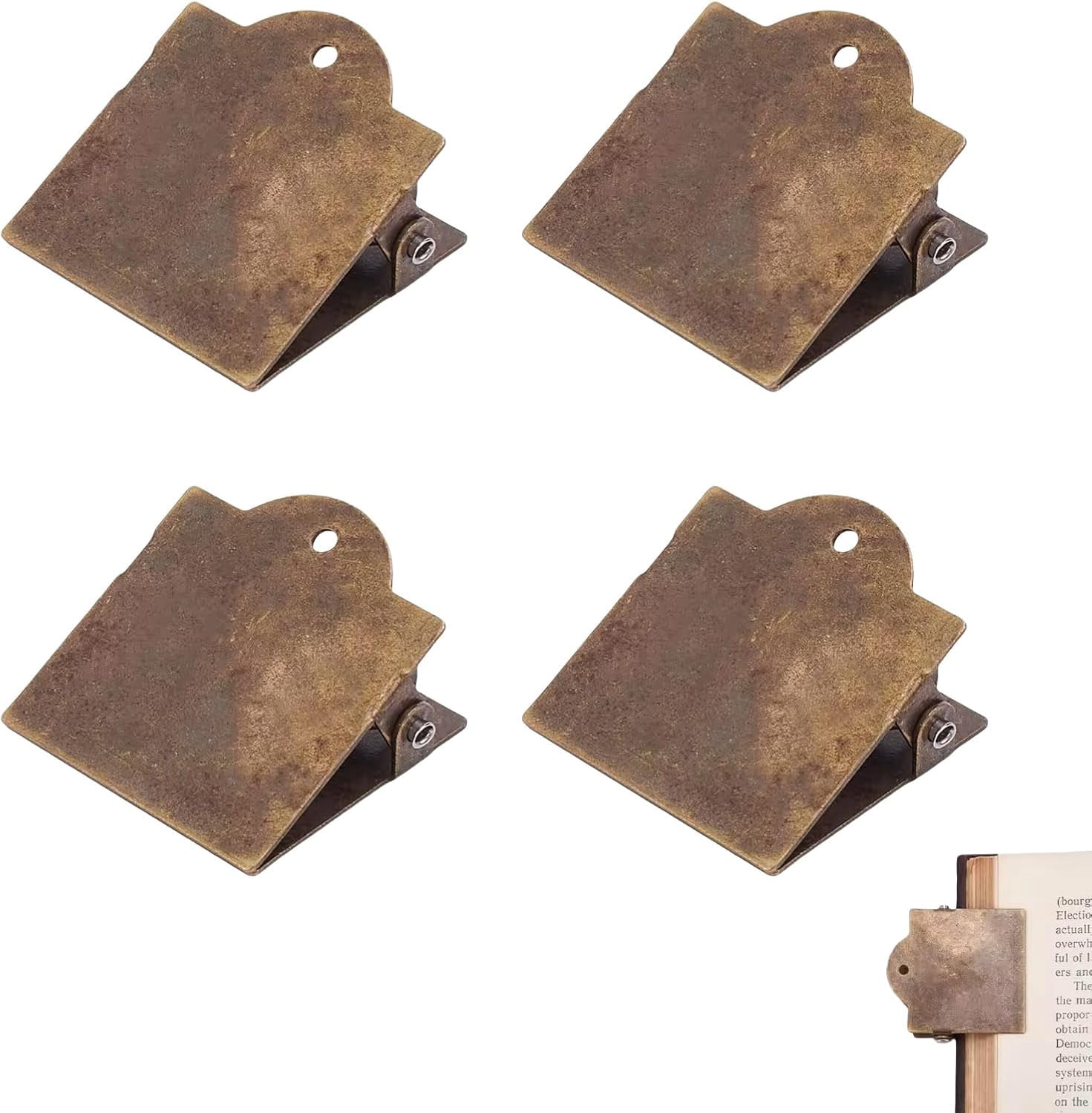 ABCISI 2 Pcs Vintage Metal Book Clip to Hold Book Open, Journal Clip Metal Travelers Notebook Book Decorative Binder Clips, Brass Journal Book Page Holder Clips for Book,  Paper, Bookmark (Bronze)