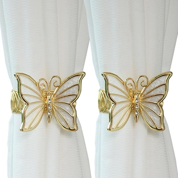 ABCISI 2 Piece Alloy Curtain Fixer Set, Butterfly Shell Metal Curtain Spring Tiebacks for Bedroom, Living Room, Kitchen, Office Curtain Decoration