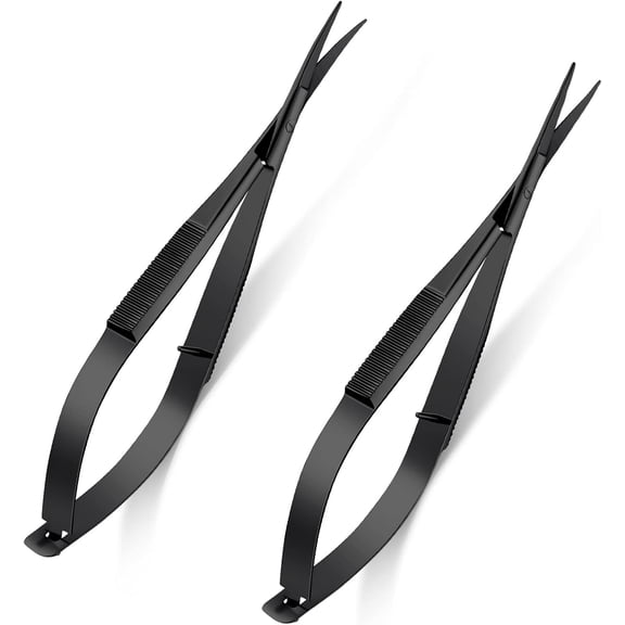 ABCISI 2 Pieces 4.7 Inch Stainless Steel Spring Scissors Embroidery Sewing Snips Scissors Eyebrow Trimming Scissor Curved Tip Thread Scissor for Ear Nose Mustache, 2 Styles (Black)