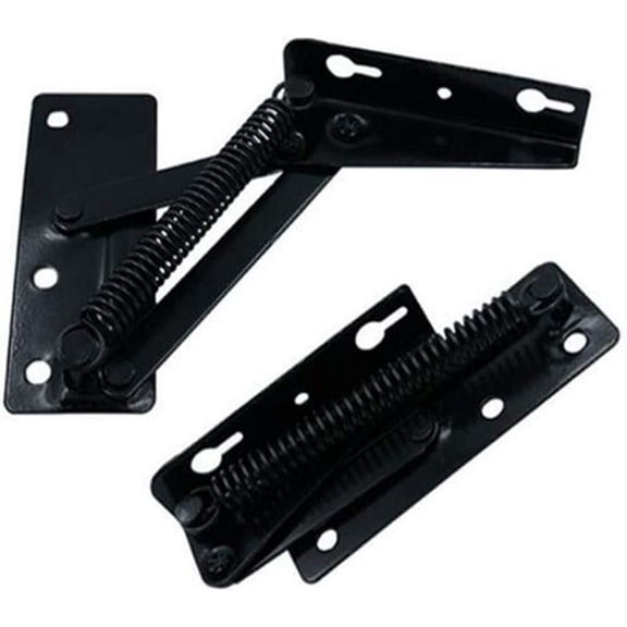ABCISI 2 Pieces 80 Degree Foldable Lifting Bracket, Heavy Duty Black Spring Hinges Widely Used in Toy Box Chest, Piano Stool, Folding Sofa, Bed, Cabinet, Furniture Storage Support Hinges