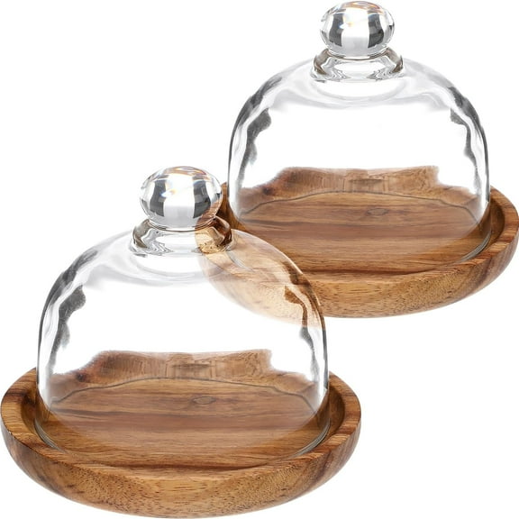 ABCISI 2 Sets Mini Glass Dessert Dome with Base, Small Cake Stand with Glass Dome, 3.4" Clear Display Plate for Dessert Cheese Candy Cake Fruit