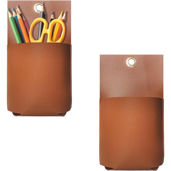 ABCISI 2 pcs Leather Wall-Mounted Hanging Bag Organizer, Soft Leather Hanging Pouch, Waterproof Wall Hanging Storage for Storing Stationery, Documents, Letters, Invoices, Envelopes
