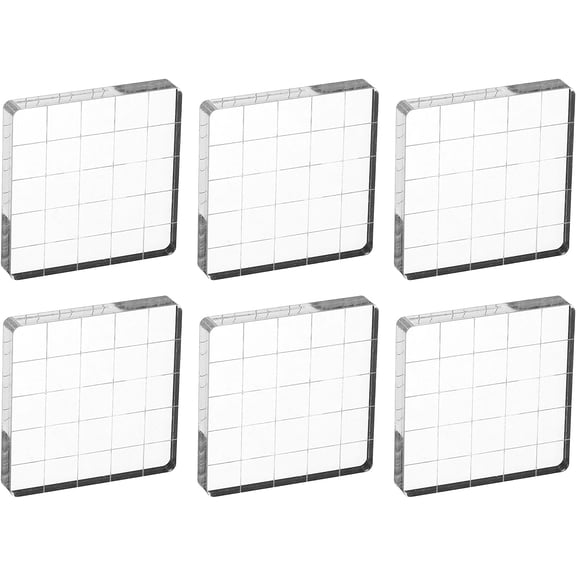 ABCISI 2"x2" Acrylic Stamp Block, 6Pcs Clear Stamping Block with Grid Lines Decorative Mounting Blocks Square for Scrapbooking DIY Crafts Card Making