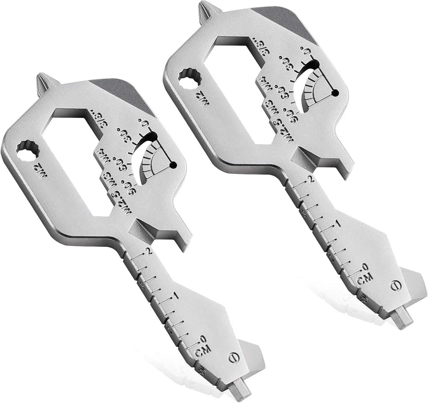 ABCISI 20 IN 1 Key Shaped Multitools, Key Shaped Pocket Tool, Stainless Steel Utility Gadget, Gift for Men, Everyday Carry, Automotive, Home Improvement, Bottle Opener, Screw Driver, Silver,Pack of 2